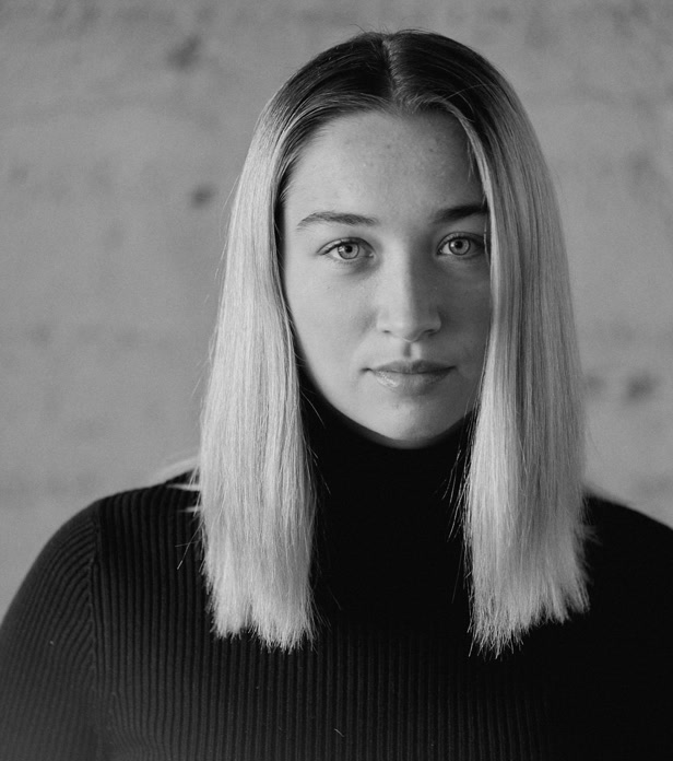 Black-and-white portrait of Tanya Bas